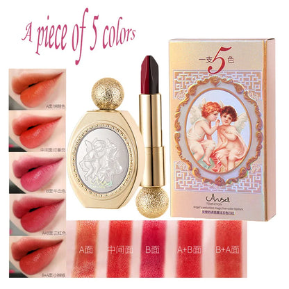 Matte 5Color Matte Lipstick Long-lasting Moisturize 5 in 1 Lip Gloss Not Fading Non Stick Cup Velvet Mist Lipstick Cosmetics Hot.