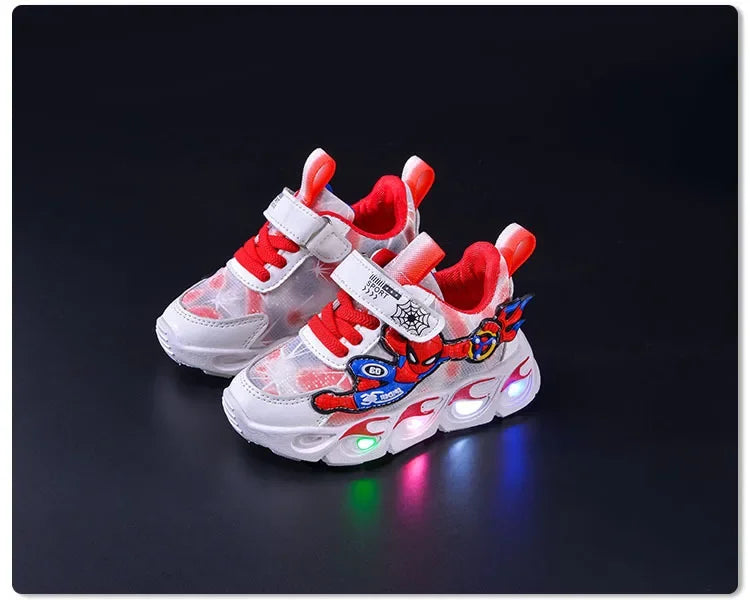 Disney Fashion Spiderman Baby Boys Sneakers Spring/autumn Children's Shoes Lighted Sneaker Trendy Kids Boy Sports Casual Shoes.