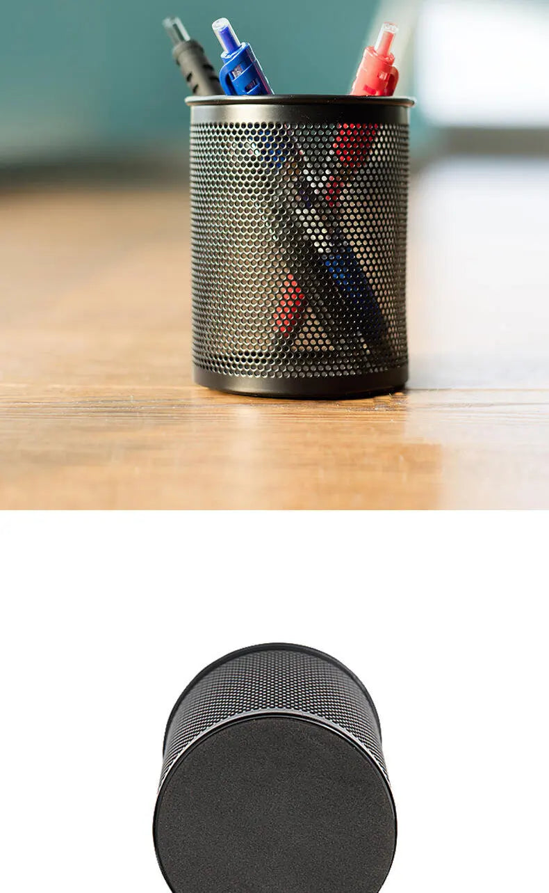 Deli Bleistifthalter für Büro, Schreibtisch, Metallgeflecht, quadratisch, rund, für Stifte, Topf, Tasse, Behälter, Organizer, langlebiges Federmäppchen.