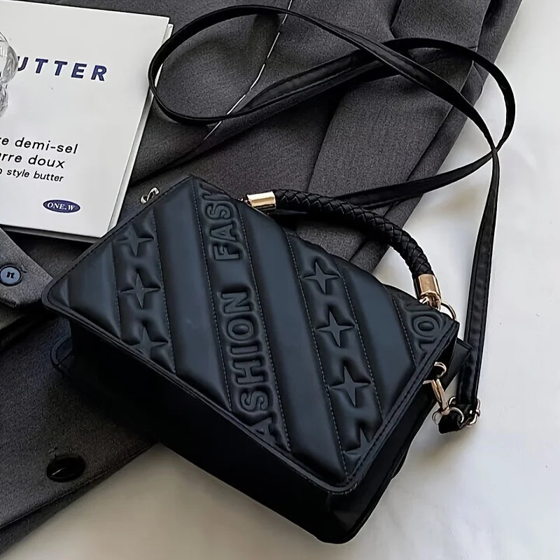 1pc Trendy Quilted Handbag with Adjustable Strap, Stylish Black Shoulder Purse for Women with Mini Coin Pouch, Crossbody Purse.