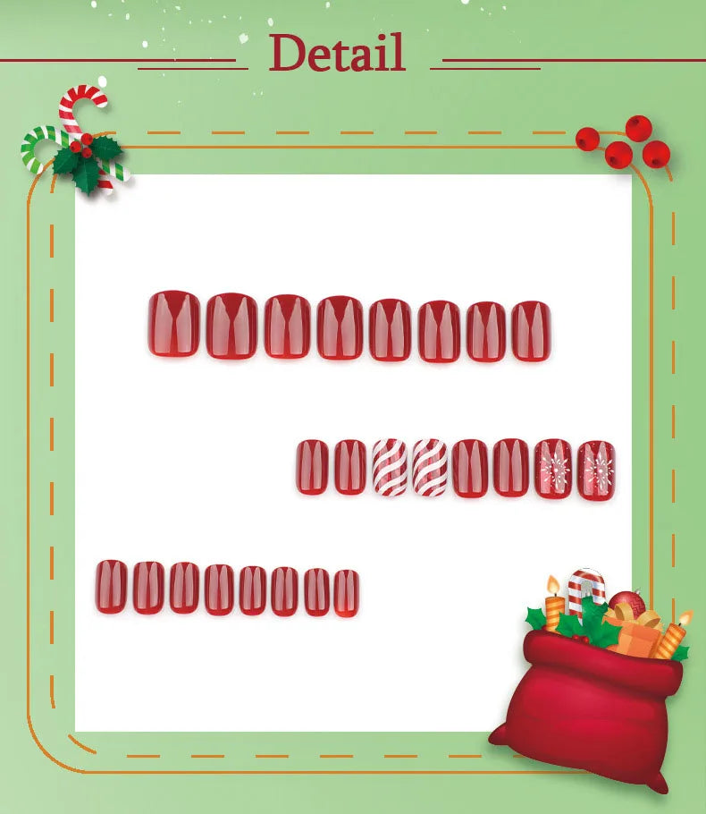 Red Blue Black White Snowflake Deer Press on Nails Glitter Powder Winter Christmas Hat False Nail Charms Fake Nail Art Manicure.