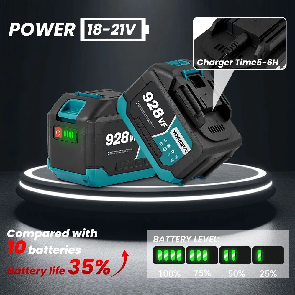 YOFIDRA 388VF 928VF wiederaufladbarer Lithium-Akku, 22500 mAh, 15000 mAh, Li-Ionen-Akku für elektrische Kettensäge, Bohrschlüssel, Elektrowerkzeug