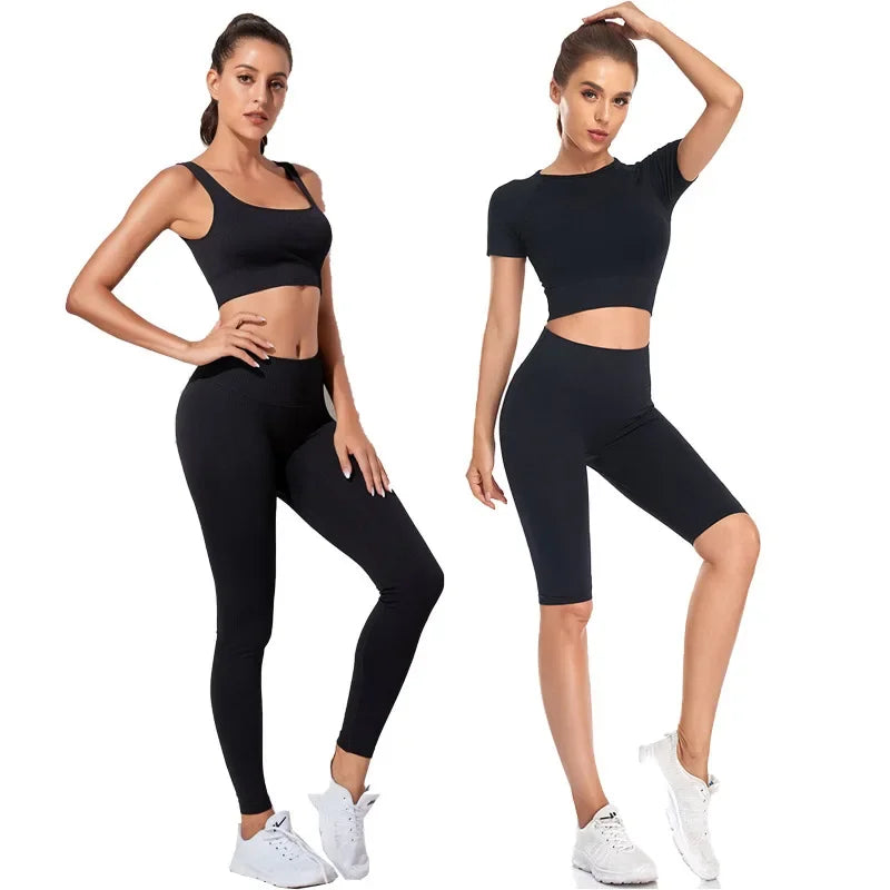 Women's Three-Piece Sportswear Set Yoga Fitness Leisure Sports Bra Pants Set Comfortable Breathable Gym Workout Outfit.