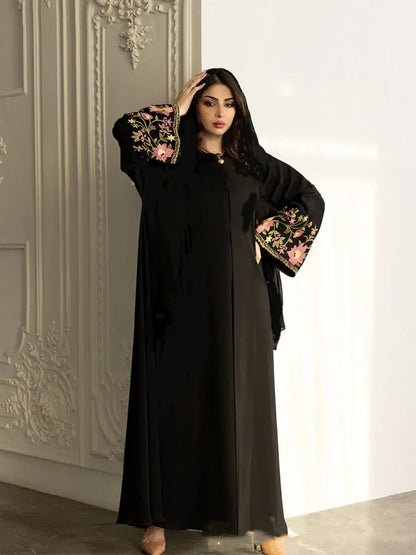 Eid Frauen Muslimischen Abaya Kleid Stickerei Strickjacke Kaftan Party Jalabiya Ramadan Lange Abayas Vestidos Largos Arabischen Lange Robe.