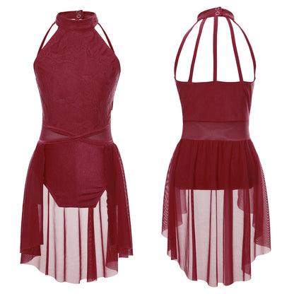 Mädchen Ballett Gymnastik Trikot lyrischen Tanz kleid ärmellose florale Spitze Tutu Tanz kleidung für Eiskunstlauf Bühnen performance