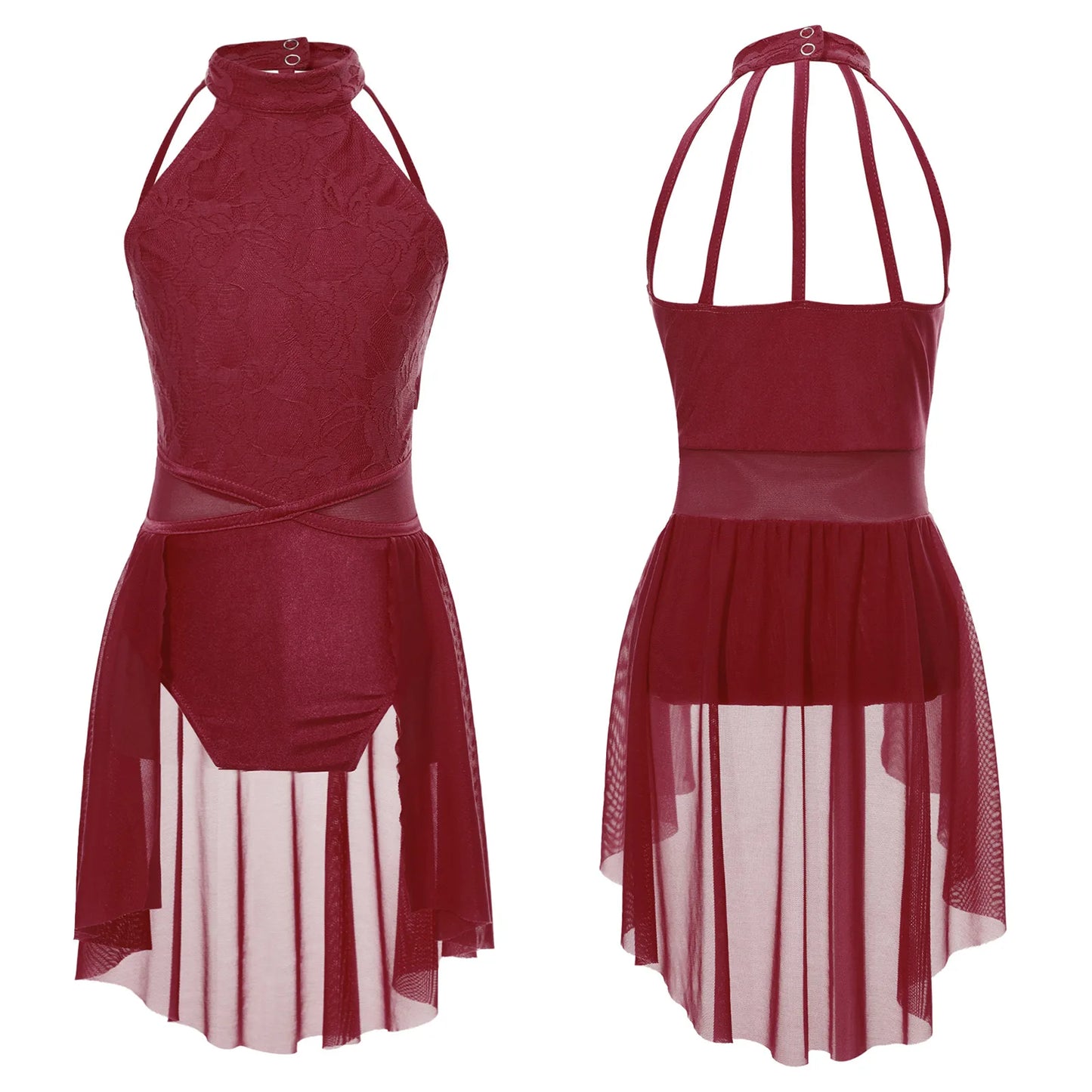 Mädchen Ballett Gymnastik Trikot lyrischen Tanz kleid ärmellose florale Spitze Tutu Tanz kleidung für Eiskunstlauf Bühnen performance