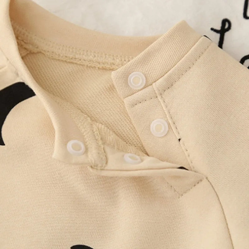 Neugeborener Frühlings- und Wintermode-Anzug mit Mond-Sonnen-Aufdruck, Baumwolle, bequem und weich, 0–12 Jungen und Mädchen, langärmeliger Baby-Body.