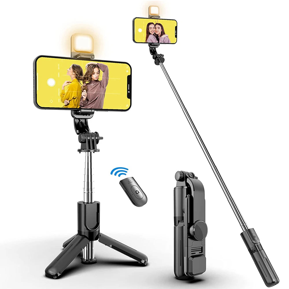 Wireless Bluetooth Selfie Stick Foldable Portable Tripod with Fill Light Shutter Remote Control for Android iPhone Smartphone.