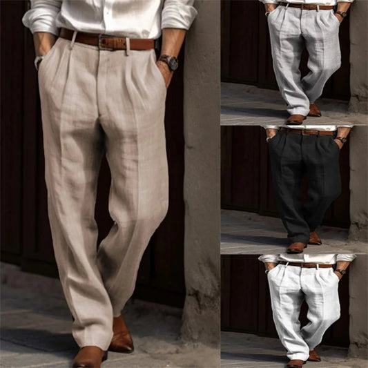 2025 Men's Stand Pocket Casual Linen Pants Solid White Gray Trouser Plus Size 3xl Mens Elegant Fashion Sweatpants Men Streetwear.