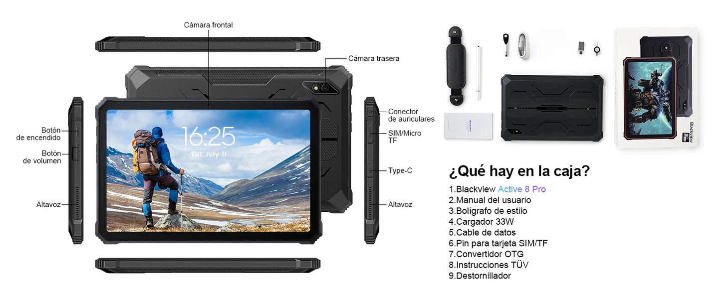 Blackview Active 8 Pro Rugged Tablets Android 14 10.36" 2.4K Display Helio G99 16GB 256GB Tablet PC 22000mAh.