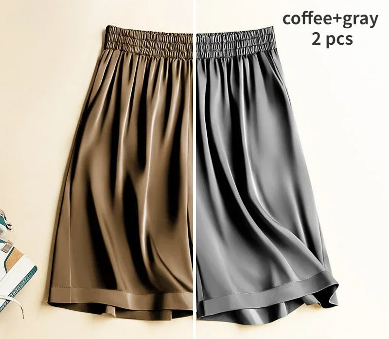 High Waist Ice Silk Acetate Shorts Pants Women's Summer Thin Satin Cropped Pants Casual Loose Plus Size Pajamas Women Shorts.