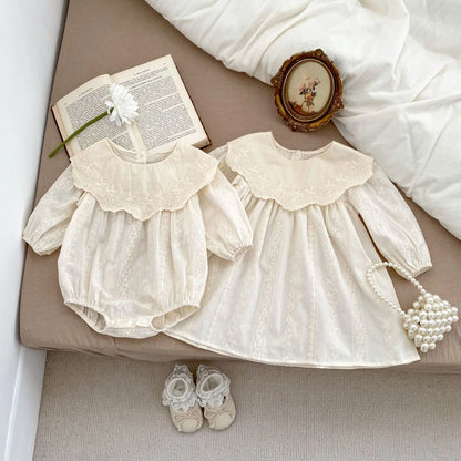 Frühling Baby Body Schwestern Kleid Blume Stickerei Kleid für Kleinkind Mädchen Kleinkind Outfit.