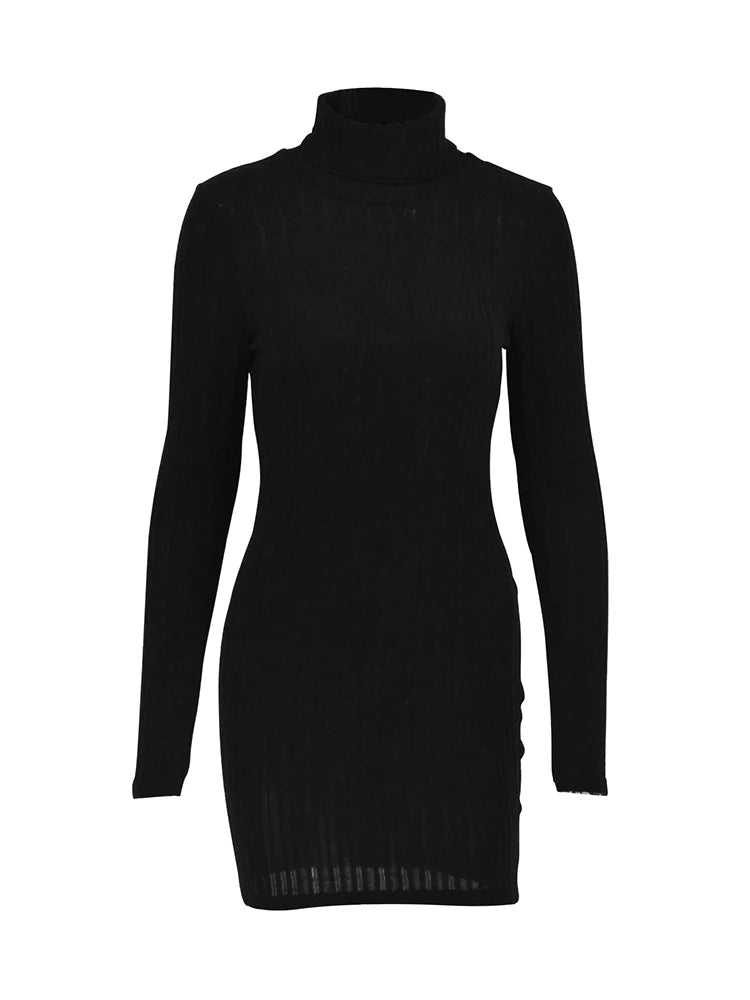 Neue Feste Kleid Frauen Elegante Party Herbst Winter Rollkragen Mit Langen Ärmeln Sexy Mantel Mini Kleider Bodycon Club Gestrickte Kleid.