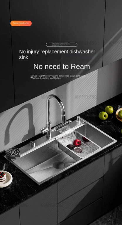 Original-Finish, spülmaschinenkompatibles SUS304-Edelstahl-Küchenspüle mit großer Einzelschüssel und Unterbau