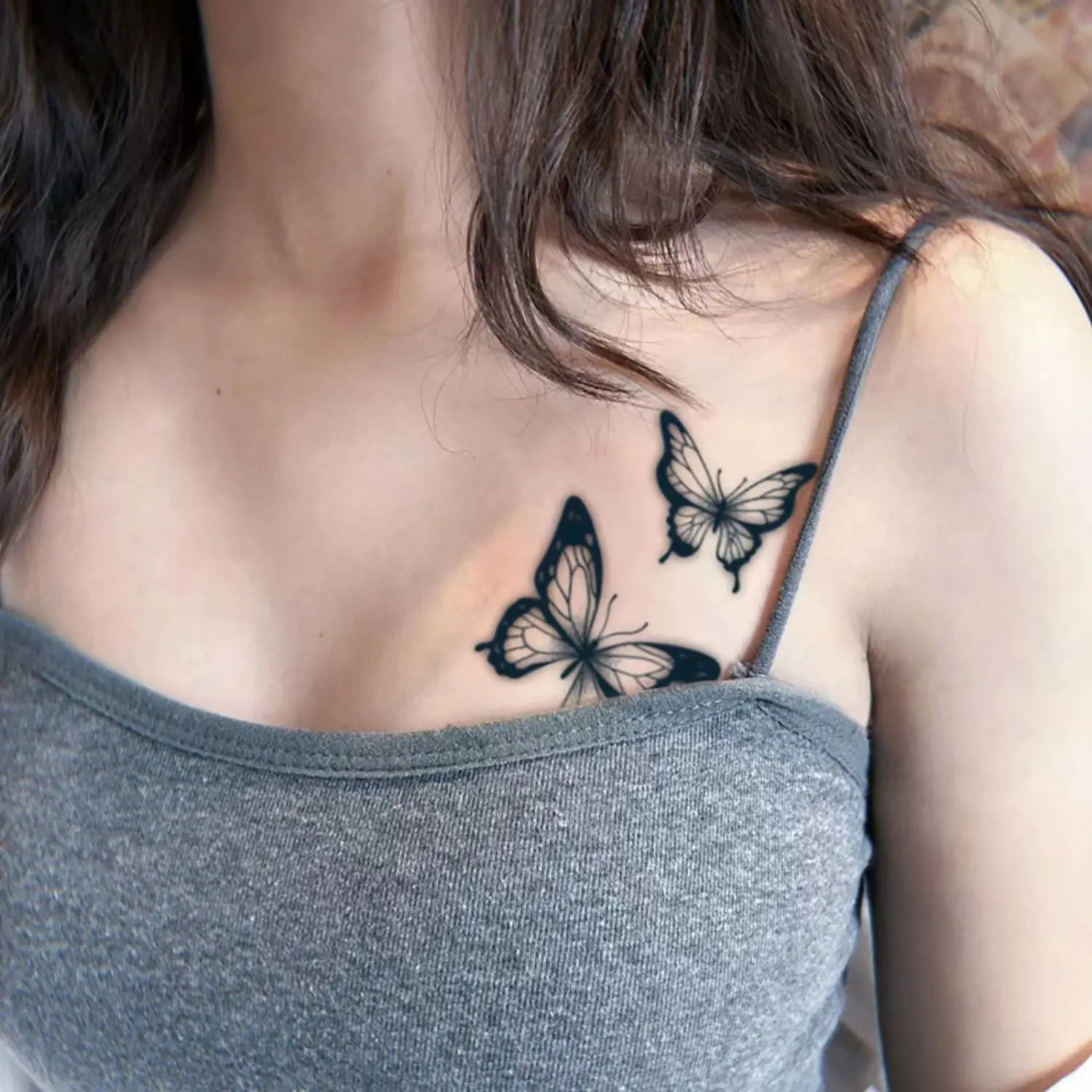 1/6pcs Black Butterfly Fake Tattoo Waterproof Temporary Tattoo Stickers Leg Arm Hand Foot Body Arts Magic Flower Texture Sticker.