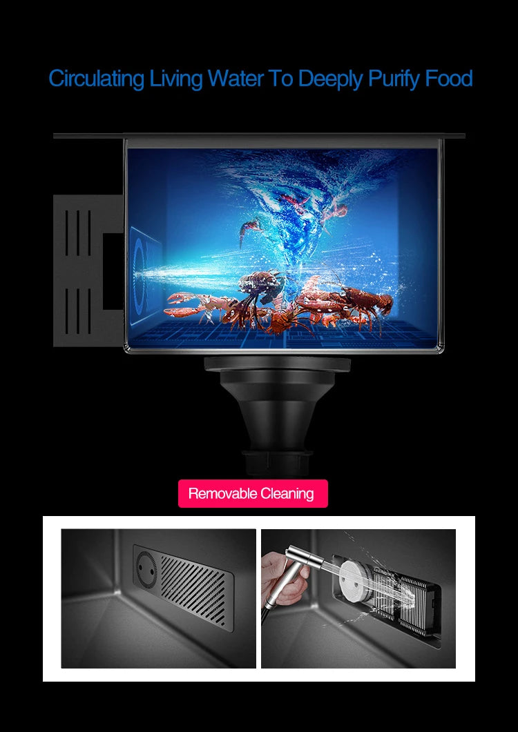 ASRAS Hidden Double Sinks Smart Purifying Kitchen Island Sinks Flip Cover Hidden 4mm Thickness Handmade kitchen Sinks