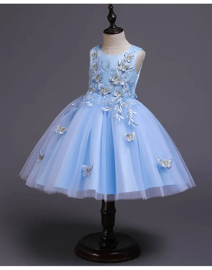 Elegantes Kleid für Mädchen, Abend, Hochzeit, Schmetterlingsapplikationen, Netzstoff, Prinzessinnenkleid für Kinder, Geburtstagsfeier, Abschlussball, Performance-Kleid.