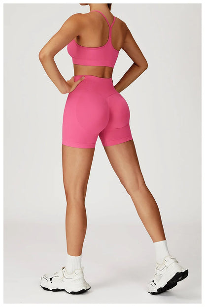 2PCS Yoga Suit Sports Set Women Gym Set Woman Tracksuit Running Workout Long Sleeve Sports Shirt Shorts and bra set Sport Outfit