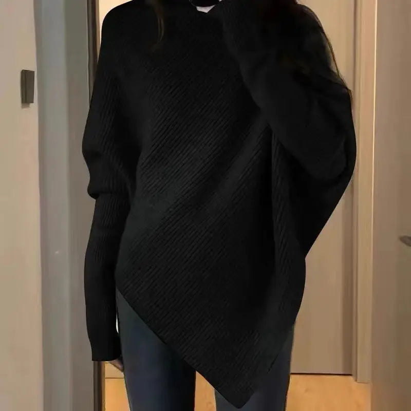 Herbst Winter Neue Frauen Pullover Koreanische Mode Chic Casual Rollkragen Solide Asymmetr Lose Batwing Hülse Pullover Gestrickte Tops.