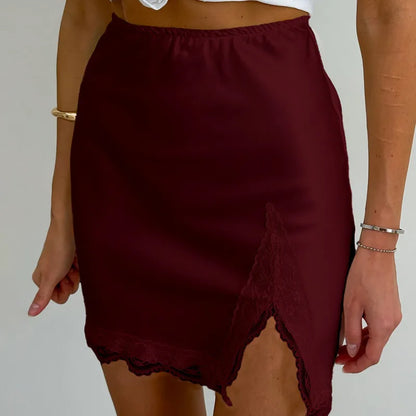 New Lace Patchwork Fashion Mini Skirt Split High Waist Sexy Black Skirt Summer Office Lady Skirt High Street Short Skirt Women.