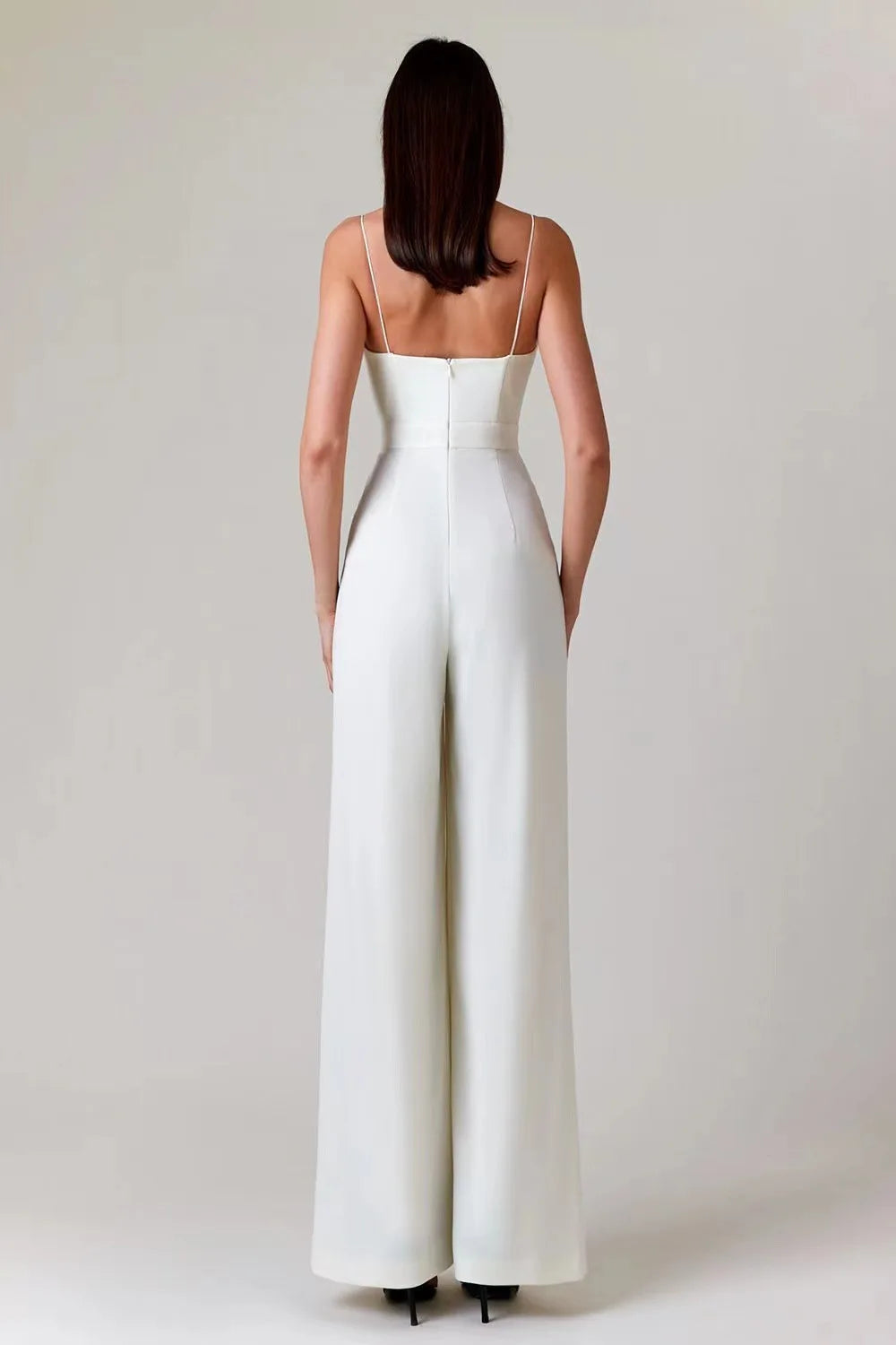 2025 Spring Summer Chiffon Elegant Jumpsuits Women Spaghetti Strap High Waist Wide Leg Jumpsuits Overalls Solid Womens Jumpsuit