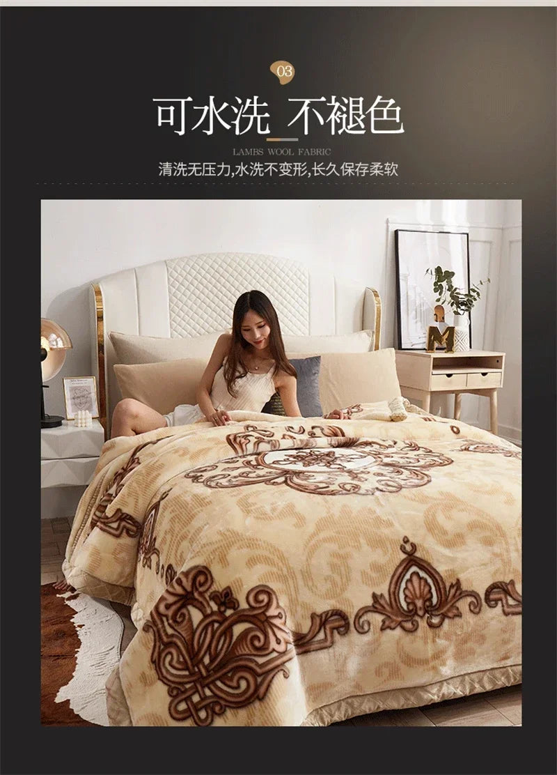 European Style Warm Raschel Blanket for Winter High End Soft Thicken Warmth Weighted Blanket Double Side Flocked Comforter Duvet.