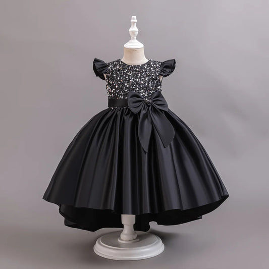 Performance Formelles Partykleid für Mädchen, Kinderkleidung, Paillettenkleider, aktive Kleider für Mädchen, Kinderkleidung, Schwarz, 3 bis 10 Jahre.