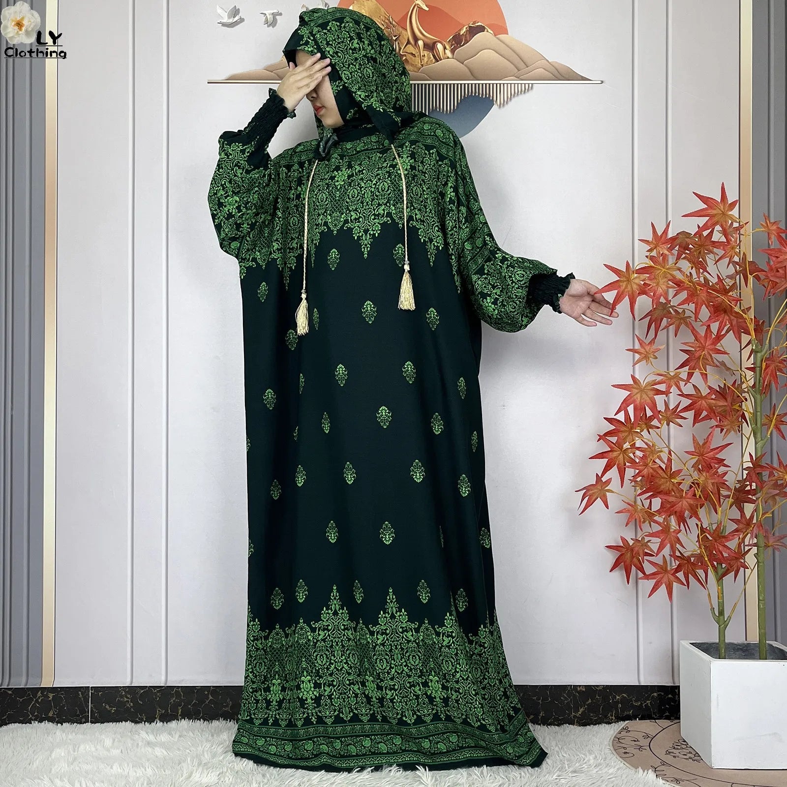 2025 Women Long Sleeves Dress Cotton Ramadan Abaya with Two Hats Muslim Women's Kaftan Dress Dubai Turkey Islam Prayer Clothing.