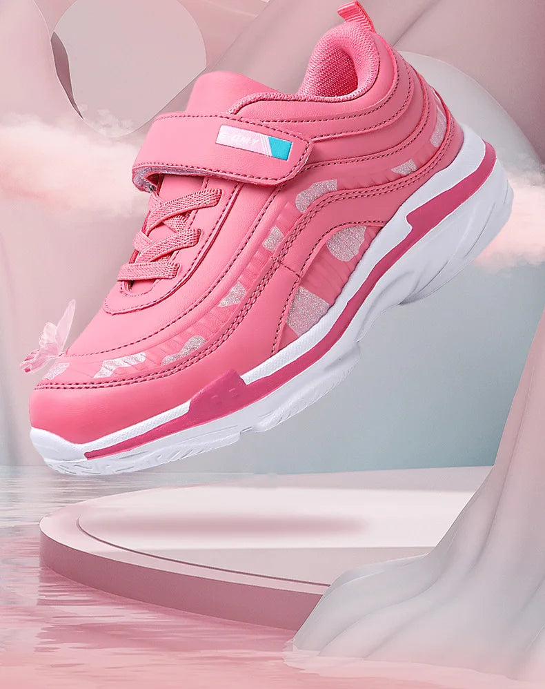 Girls Sport Shoes Waterproof Running Kids Sneakers Casual Leather Pink Breathable Fashion Antislip Lightweight Children Shoes.