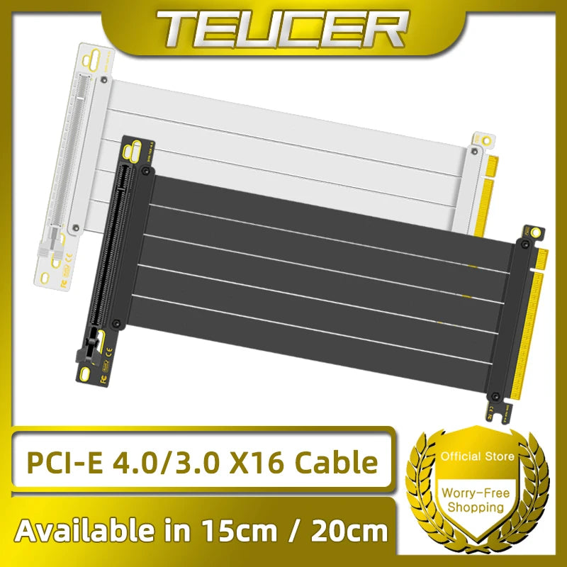 TEUCER PCI-E 4.0 X16 Riser Cable Video Card Extension Shielded Flexible 90° Mounting GPU Extension Cord Black/White.