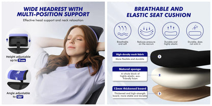 AUTHMIC Ergonomischer Bürostuhl mit Netzrücken, 5D-Lendenwirbelstütze, Liegestuhl 90–135 ° , Verstellbare Armlehne und Kopfstütze für das Heimbüro