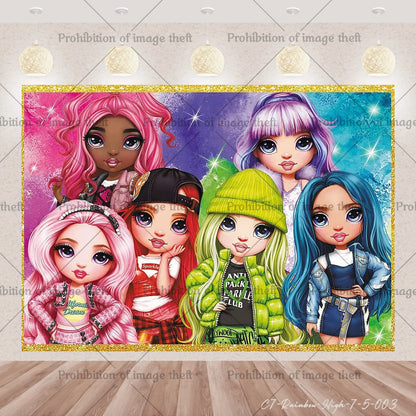 Cartoon Regenbogen Puppe High School Thema Hintergrund Geburtstag Party Dekoration Lieferungen Einweg Tasse Besteck Ballon Baby Geschenk.