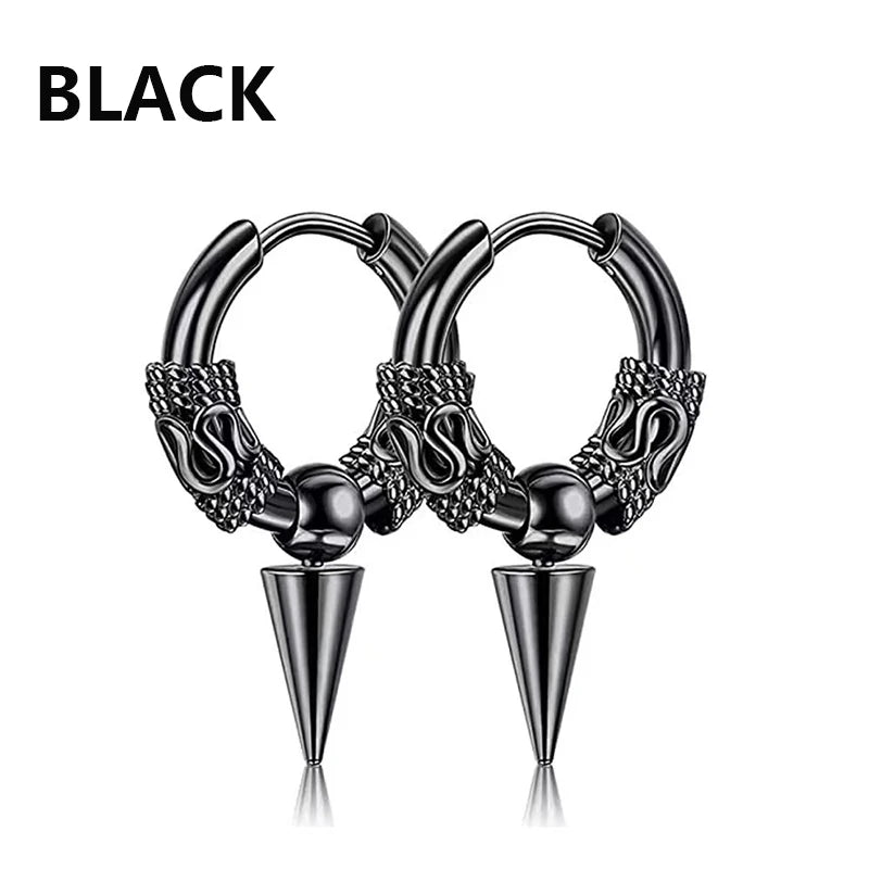 1 Pairs Black Earrings Set Punk Stainless Steel Stud Earrings For Men Women Vintage Hip Hop Piercing Ear Jewelry Accessories