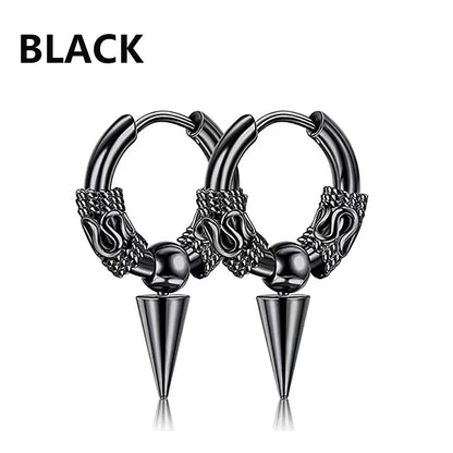 1 Pairs Black Earrings Set Punk Stainless Steel Stud Earrings For Men Women Vintage Hip Hop Piercing Ear Jewelry Accessories