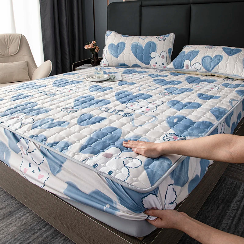 Bonenjoy Printed Bed Cover Simple Style Bedspread Quilted Bed Linen Home Non-slip Mattress Protector 매트리스 커버 (No Pillowcase).