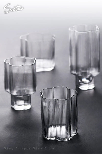 Clear Ice Cream Glass Whiskey Red Wine Glass Cup Flower Stripe Glass Mug Vintage Iced American Coffee Mug Home Stacked Cup