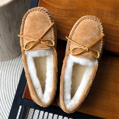 New 100% Natural Wool Genuine Leather Women Flat Winter shoes Women Moccasins Casual Loafers Plus Size Winter shoes.