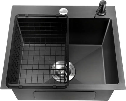 45 x 40 cm schwarzes Nano-Waschbecken, Einzelwaschbecken, kreatives Küchenspülen-Set aus Edelstahl, großes Fassungsvermögen, Wohnaccessoires