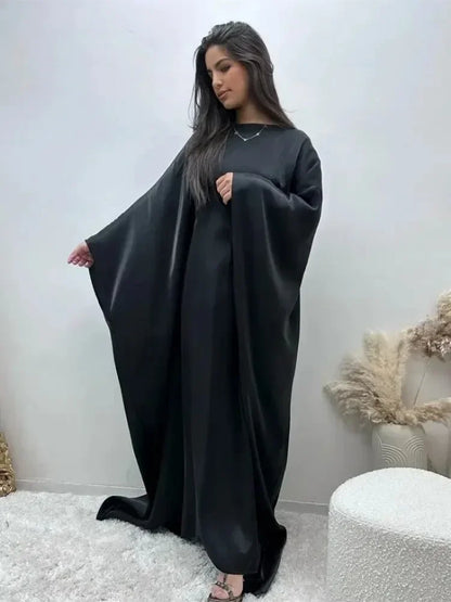 Ramadan Summer Batwing Sleeve Satin Butterfly Abaya Islam Muslim Maxi Dress Kebaya Women Kaftan Robe Musulmane Femme Vestidos.