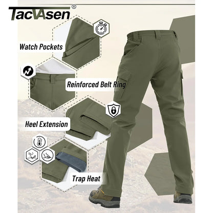 TACVASEN IX9 Winter Softshell Thermal Hiking Pants Work Pants Mens Fleece Cargo Pants Waterproof Warm Outdoor Male Trousers.