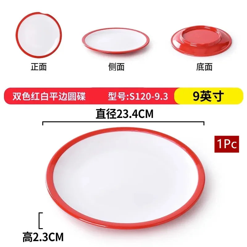 1Pc Commercial Melamine Tableware Household Plastic Dinner Plates Round Barbecue Salad Dishes Plate Kitchen Accessories.