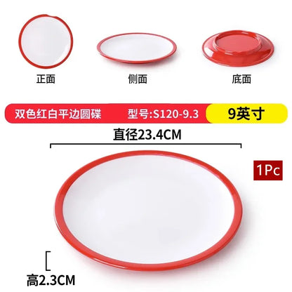 1Pc Commercial Melamine Tableware Household Plastic Dinner Plates Round Barbecue Salad Dishes Plate Kitchen Accessories.