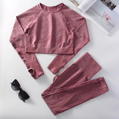 2pcs Sports Yoga Suit Gym Women Running Sports Long Sleeve Leggings Bicycle Clothing Outdoor Sports Leisure Suit.