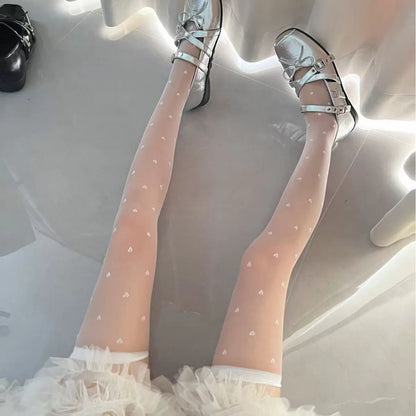 Love Polka Dot Sexy Lace Stockings Women's Japanese Style Jk Ultra-thin Core-spun Knee Socks.