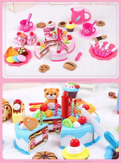 Pretend Play Tea Set Utensils Cut Kids Play House Birthday Cake Toys Children Toy Food Cake Model Girl Simulation Kitchen Coffee.