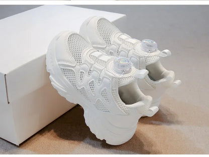 Kids Running Shoes Rotating Button Children Sports Shoes Mesh Breathable 2025 Brand New Children Sneakers Thick Comfortable.