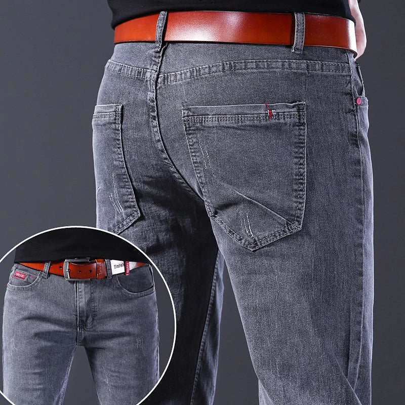 Men New Fashion Comfortable Slim Fit Jeans Male Loose Straight Smart Casual Denim Pants Regular Look Taller Elasticity Trousers.