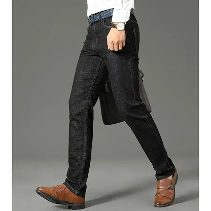 Men Fashion Stretch Jeans Male Classic Business Slim Fit Straight Leg Denim Trousers Solid Casual Long Pants.