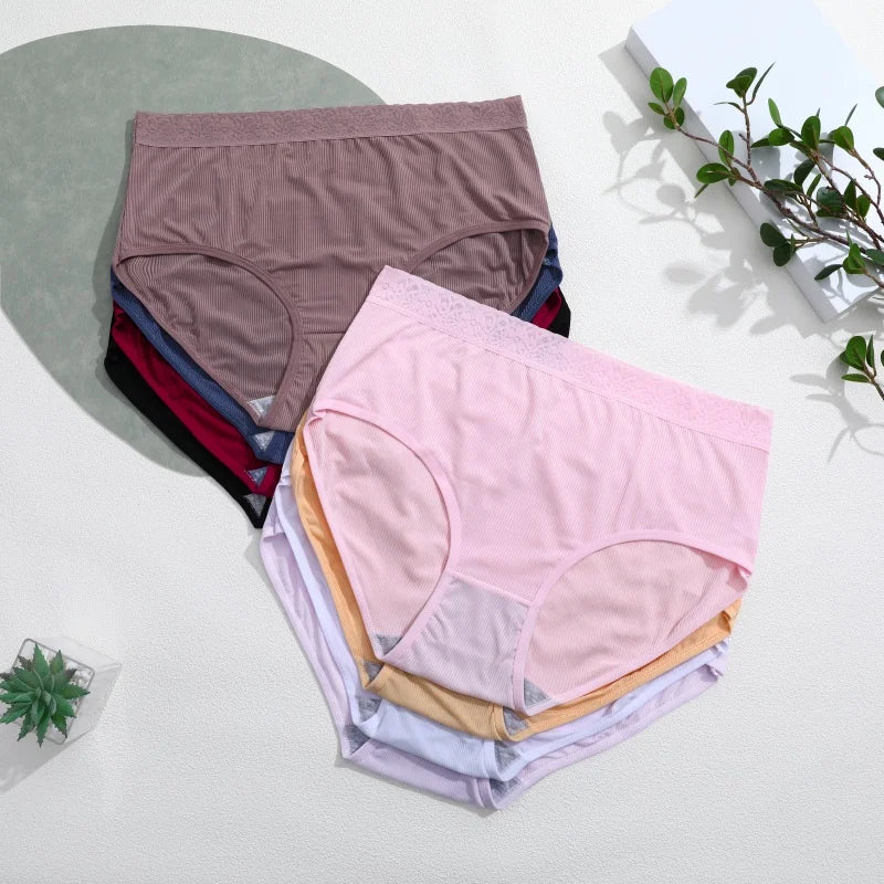 6PCS Women's Plus Size Lace Panties Seamless Solid Color Sport Cozy Physiological Underwear Female Breathable Elastic Lingerie.
