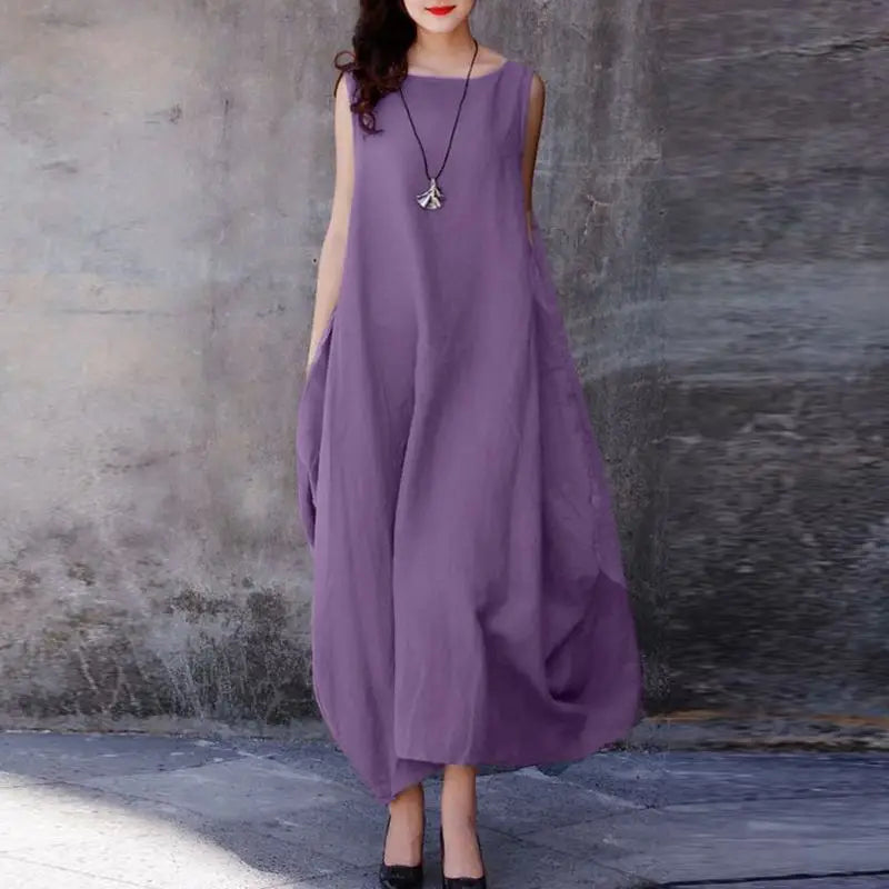ZANZEA Sommer Mode Urlaub Kleid Robe Femme Frauen Elegante Ärmellose Maxi Vestidos 2024 Casual Lose Sommerkleid Oversize Kaftan.